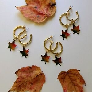 Gold Leaf Hoop Earrings